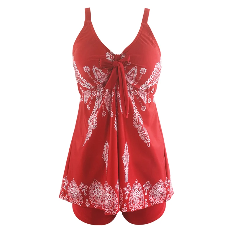 

The New 2018 Digital Print Large Size Female Swimsuit Adds Weight To The Split Two Piece High Waist Plain Swimsuit.
