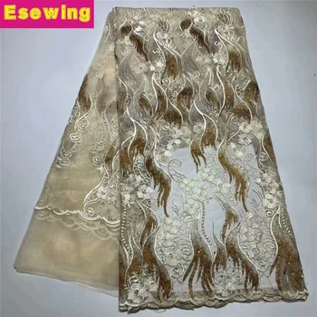 

African Lace Fabric 2018 Embroidered Nigerian Laces Fabric High Quality French Tulle Lace Fabric For Brown color Women Dress