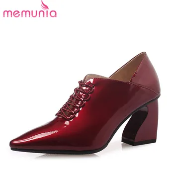 

MEMUNIA 2020 top quality genuine leather pumps women pointed toe cross tied high heels shoes spring summer casual Single shoes