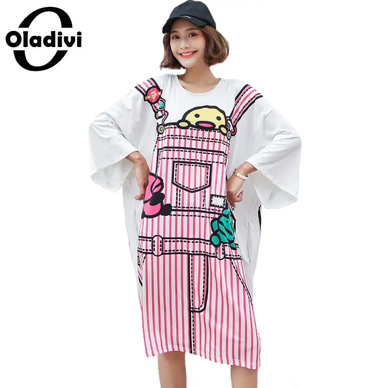 

Oladivi Plus Size Women Clothing Fashion Appron 3D Print Shirt Dress Ladies Casual Loose Dresses Summer Top Female Tunic Vestido