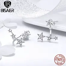 BISAER, светящиеся 925 пробы, серебряные циркониевые серьги, Звездные Галактики, серебряные серьги-гвоздики для женщин, ювелирные изделия из стерлингового серебра ECE448