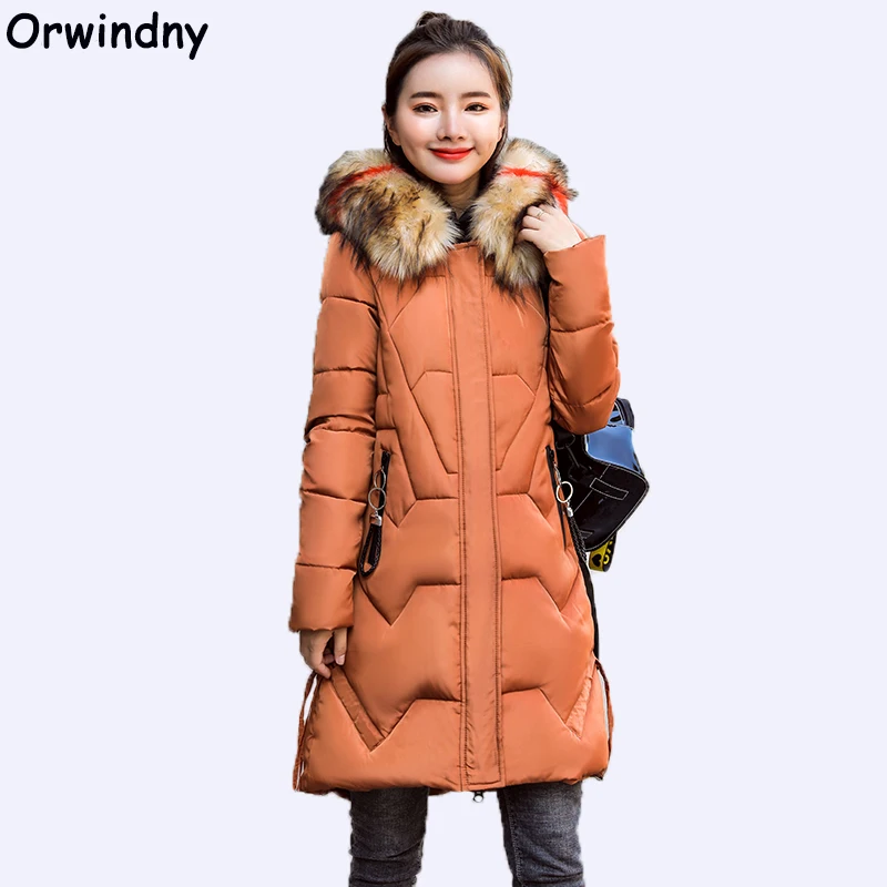 Loneyshow 2018 Winter Women Hooded Coat Fur Collar Thicken