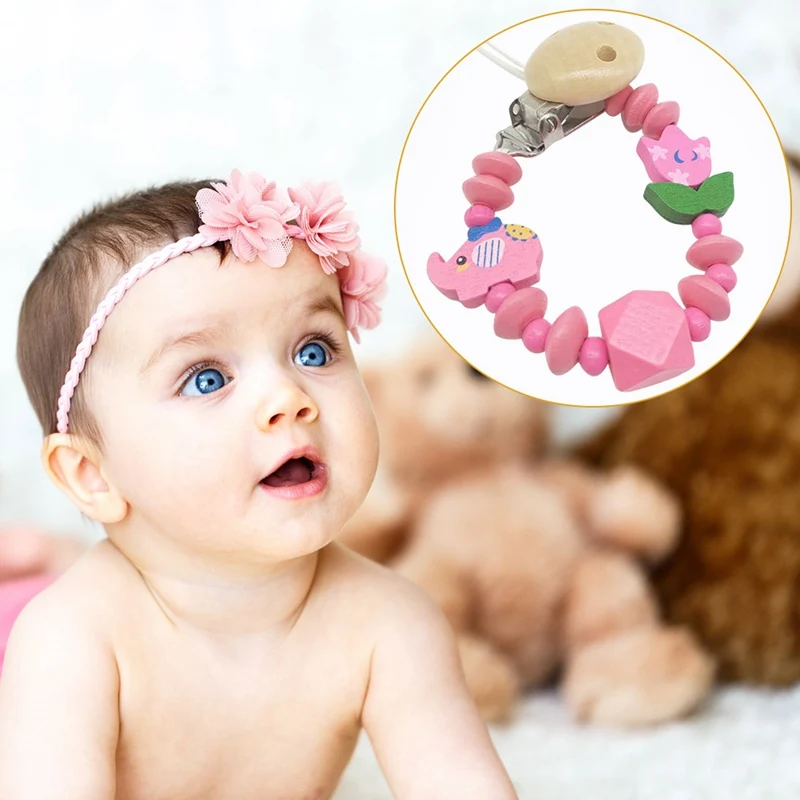 

Personalised Colorful Baby Pacifier Clips Wooden Children's Cartoon Pacifier Clip