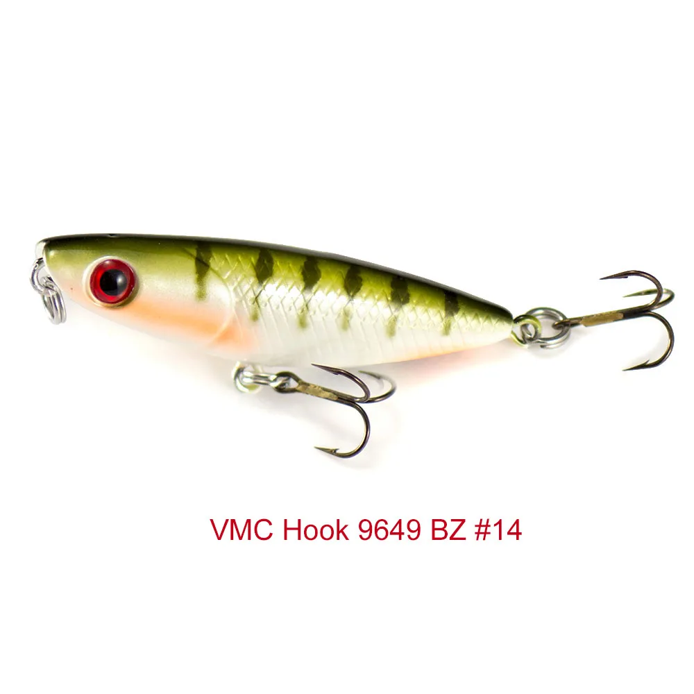 43mm 2g Countbass 작은 Topwater Wobbler 미끼 낚시용, 미니 배스 낚시 포퍼 마이크로 플러그, VMC 후크 9649 BZ 크기 12 포함