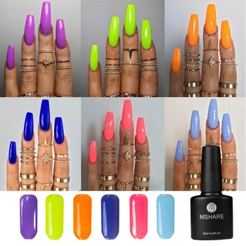 

MSHARE 6 Pcs Pink Purple Orange Blue UV Gel Polish Nail Gel Lacquer Soak Off LED Long Lasting Design Enamel Gel Nails UV Varnish