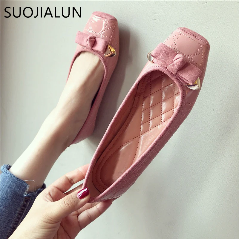 Женские туфли SUOJIALUN Plus Size35 40 на плоской подошве осень 2018 женские слипоны балетки с