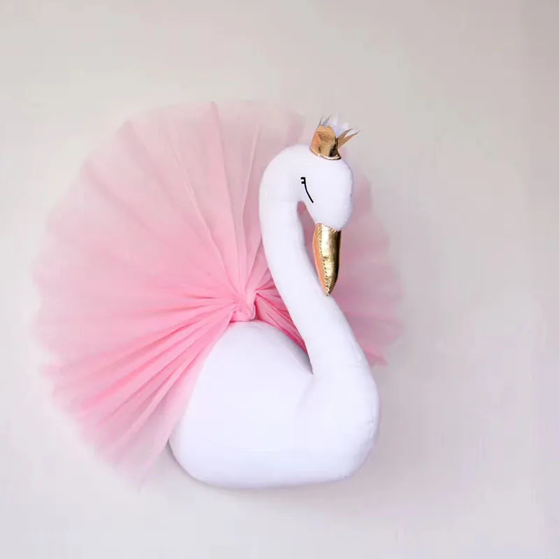 

Cute Love 3D Golden Crown plush Swan Wall Art Hanging Swan plush Doll Stuffed Toys Animals Head Wall Decor for Kids girls Room
