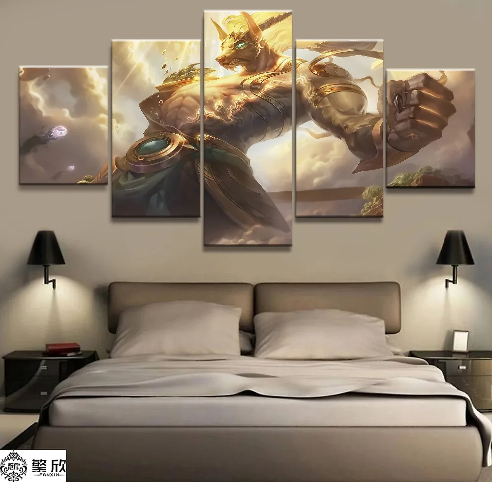 

5 Panel LOL League of Legends Nasus Game Canvas Printed Painting For Living Room Wall Art Decor HD Picture Artworks Poster