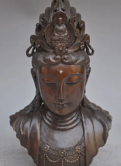 

9"china buddhism bronze Kwan-Yin Bodhisattva goddess buddha head Immortal statue