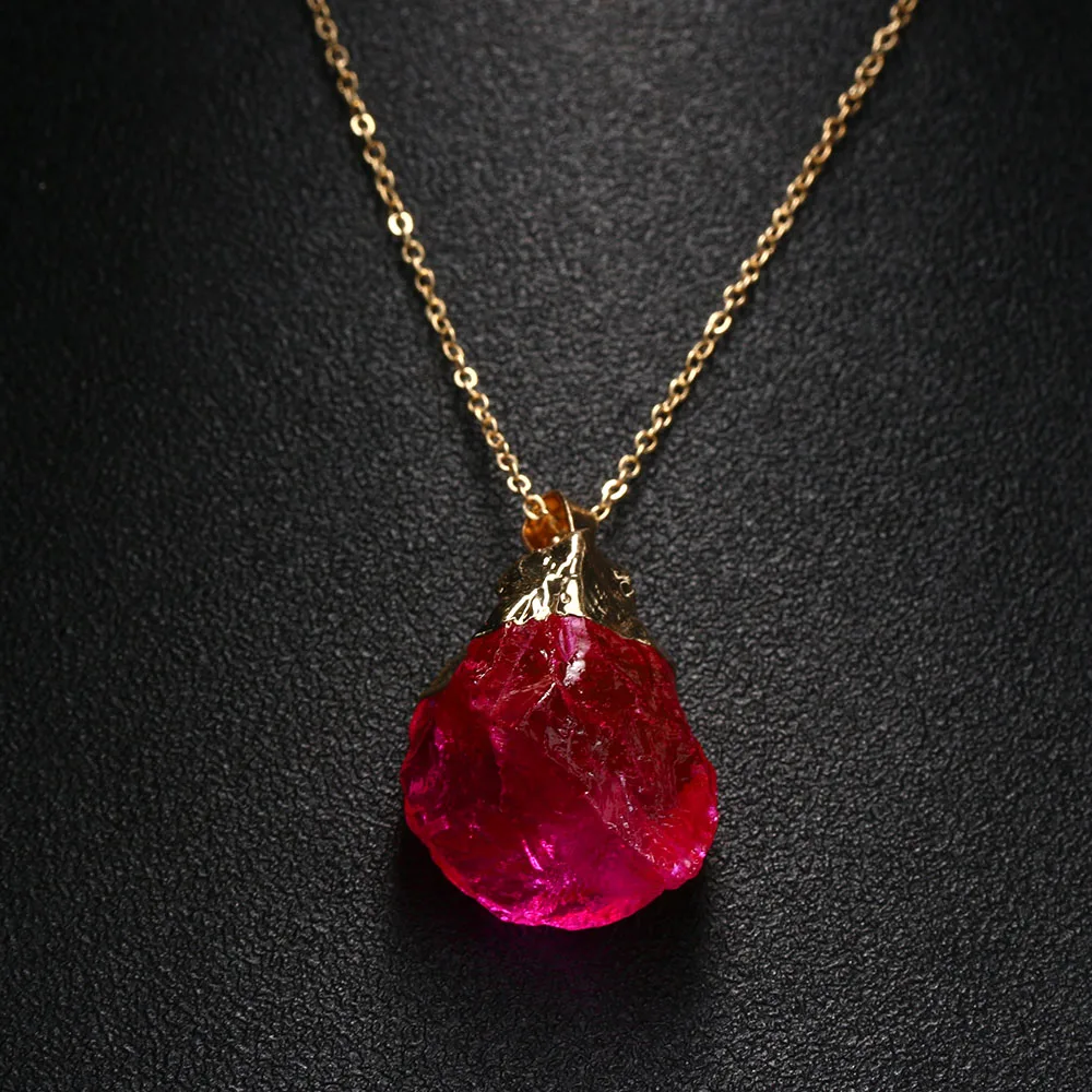 

1 Pc 2017 Newest Fashion Natural Crystal Quartz Stone Irregular Pendant Unisex Chain Necklaces Nice Gift 5 Colors