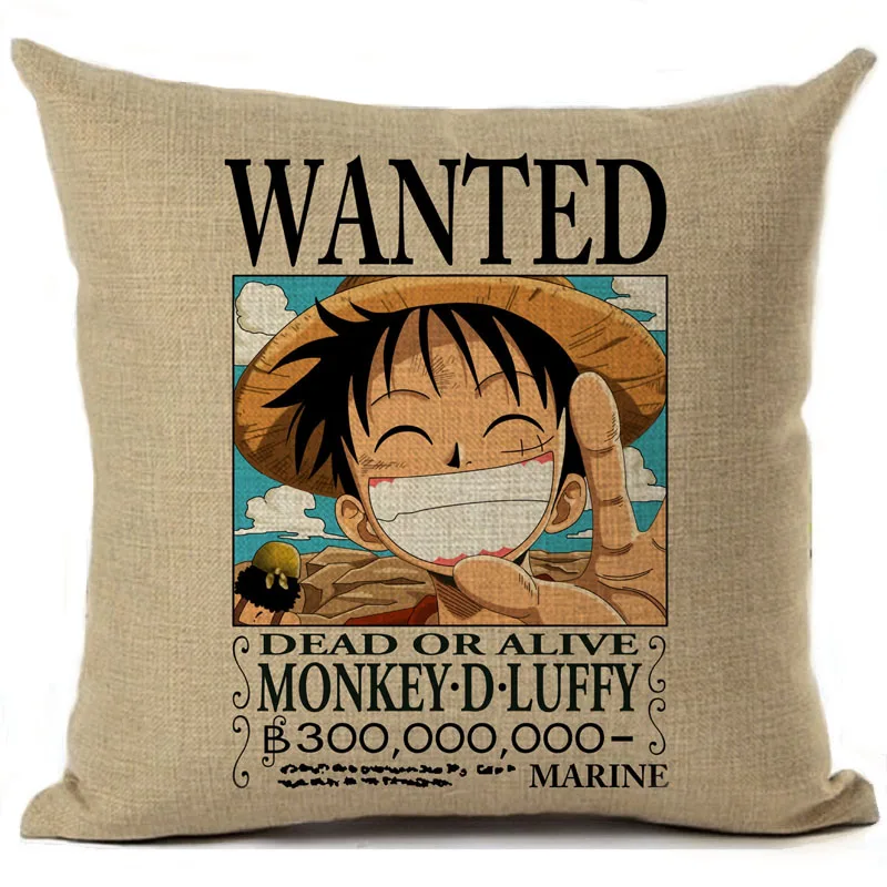 Anime Cushion Cover Linen One Piece Wanted Printed Throw Pillow
