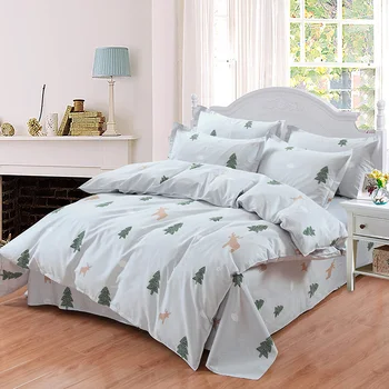 

Bedding Sets Fashion Duvet Cover Bed Sheet RU Family Size For Russia Queen King 100% cotton Bedclothes Gray green Christmas tree
