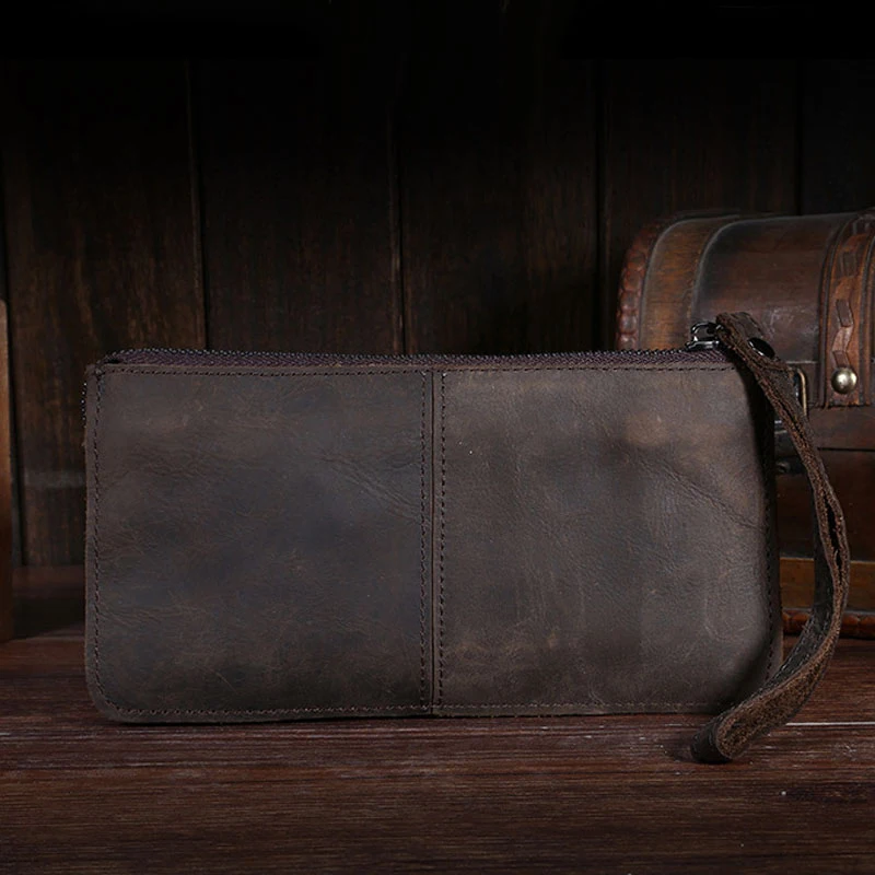 Skup Wysokiej jakości kopertówka męska portfel Crazy Horse skóra bydlęca kieszeń męskie etui na telefon paczka prawdziwa skóra retro moneta kiesa