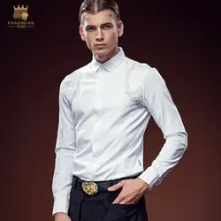 FANZHUAN бесплатная доставка популярные бренды одежды дизайнер мужской одежды 2018 Осень Новые Вышитые белая рубашка с длинным рукавом для