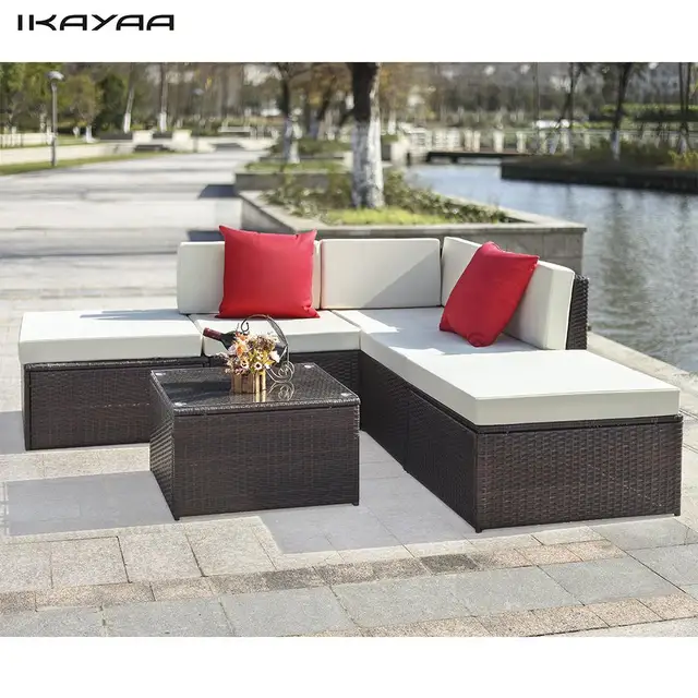 Ikayaa 6pcs Cushioned Rattan Outdoor Patio Furniture Set Garden Ikayaa 6pcs Cushioned Rattan Outdoor Patio Furniture Set Garden Wicker Sectional Corner Sofa Couch Table