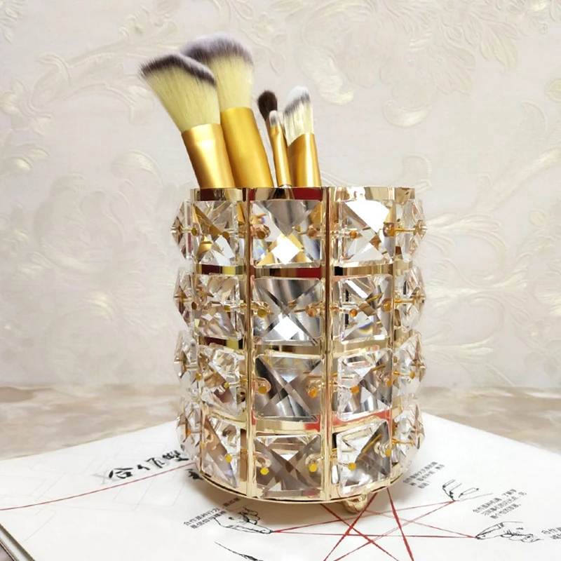 

Europe Iron Crystal Makeup Organizer Makeup Brush Desk Storage Box Dressing Table Pen Holder Organizer Home Decor