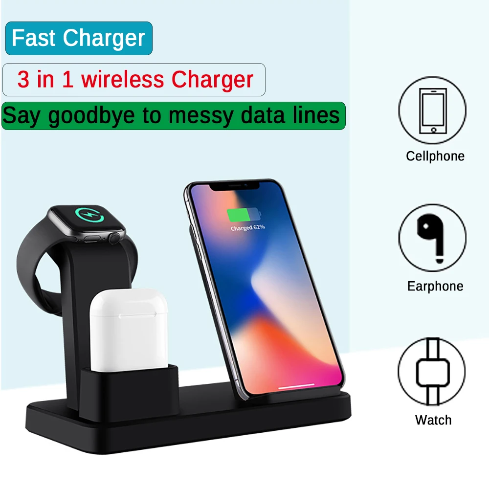 3 в 1 Беспроводная подставка для зарядного устройства iPhone AirPods Apple Watch док станция