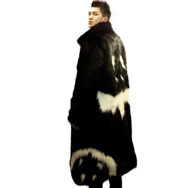 2018 new men's winter faux fur jacket Black gown white