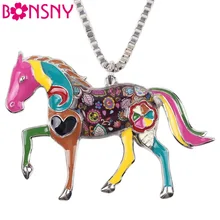 Bonsny Statement Metal Alloy Animal Horse Choker Necklace Chain Collar Bulldog Pendant 2016 Fashion New Enamel Jewelry Women