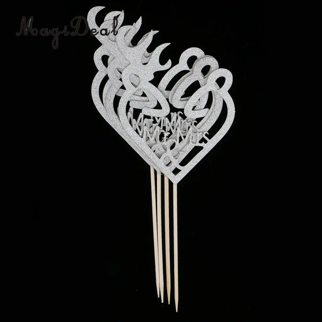 MagiDeal 4Pcs Glitter Antler Style Mr & Mrs Cake Topper Wedding Party Food Picks for Gender Reveal Party Baby Shower Gold/Silver