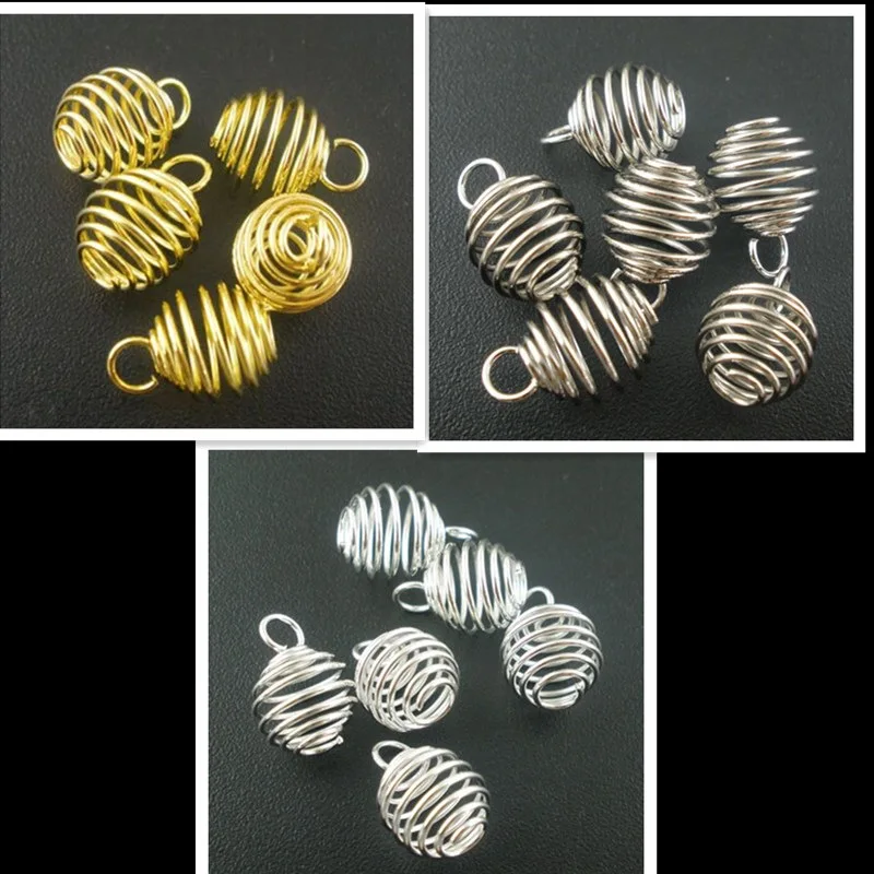 

20Pcs Spring Spiral Alloy Bead Cage Charm Pendants Gold Color Silver Plated Silver Tone Breloque Jewelry DIY Findings 9x8mm
