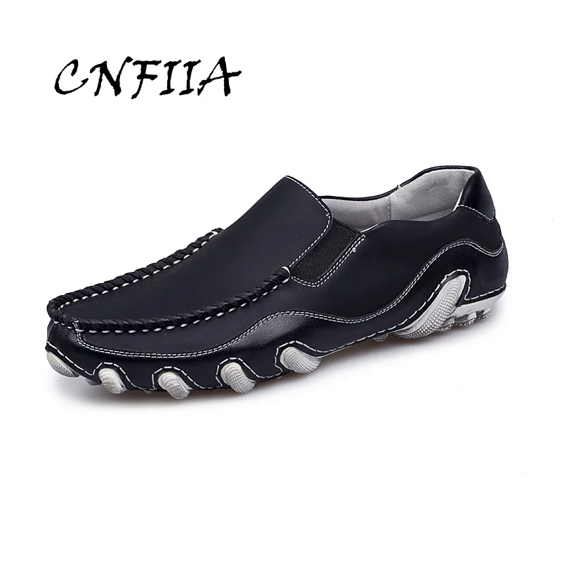 

CNFIIA Men Loafers Leather Shoes 2018 Autumn Fashion Male Slip on Shoes Black White Handmade Designer Driving Footwear Quality