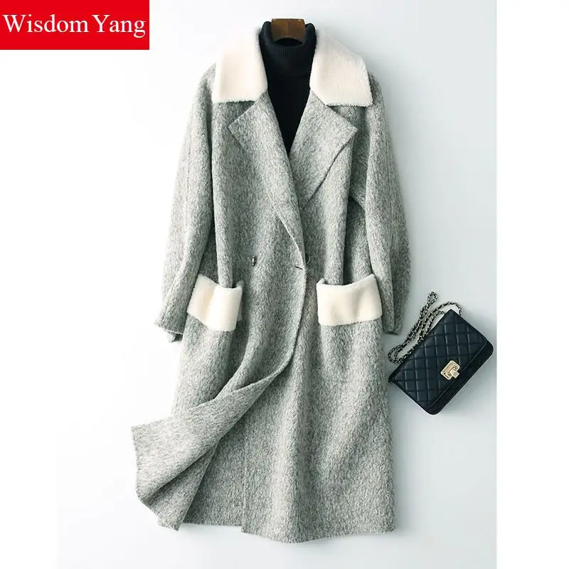 

Elegant Gray Womens Wool Coats Woman Winter Warm 2018 Female Darkgrey Patchwork Button Slim Woolen Lady Overcoat Coat Outerwear
