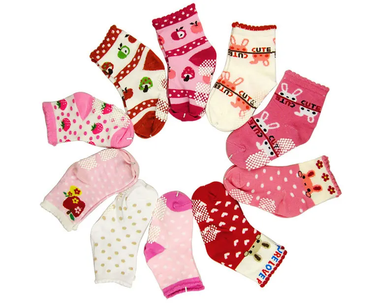 Хлопковые детские носки; нескользящие модные детские носки с милыми животными; 10 пара/лот; разные цвета