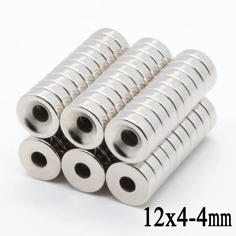 50pcs 12x4 mm Hole: 4mm Super Strong N35 Craft Rare Earth Magnet Permanet Countersunk Ring Powerful Neodymium Magnets