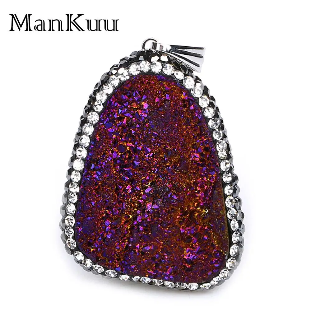 Mankuu 28*35 мм Необычные синие/фиолетовые сверкающие Подвески Druzy, обернутые кубическим цирконием, Большие Подвески из натурального камня для изготовления ювелирных изделий