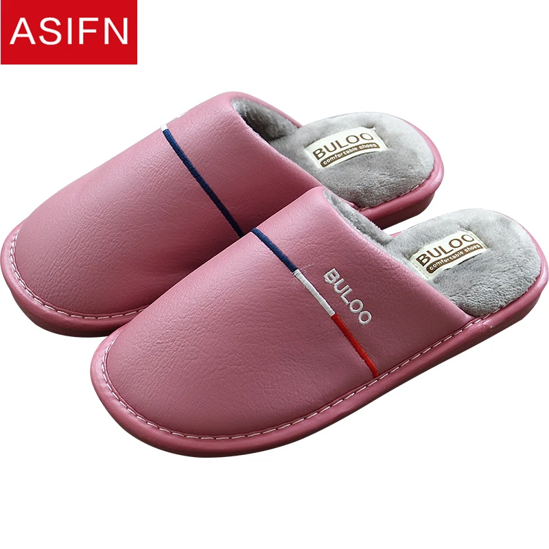 

ASIFN Women Genuine Leather Slippers for Couple Warm Men Shoes Woman Waterproof Man Indoor Home Flip Flops Zapatos De Mujer