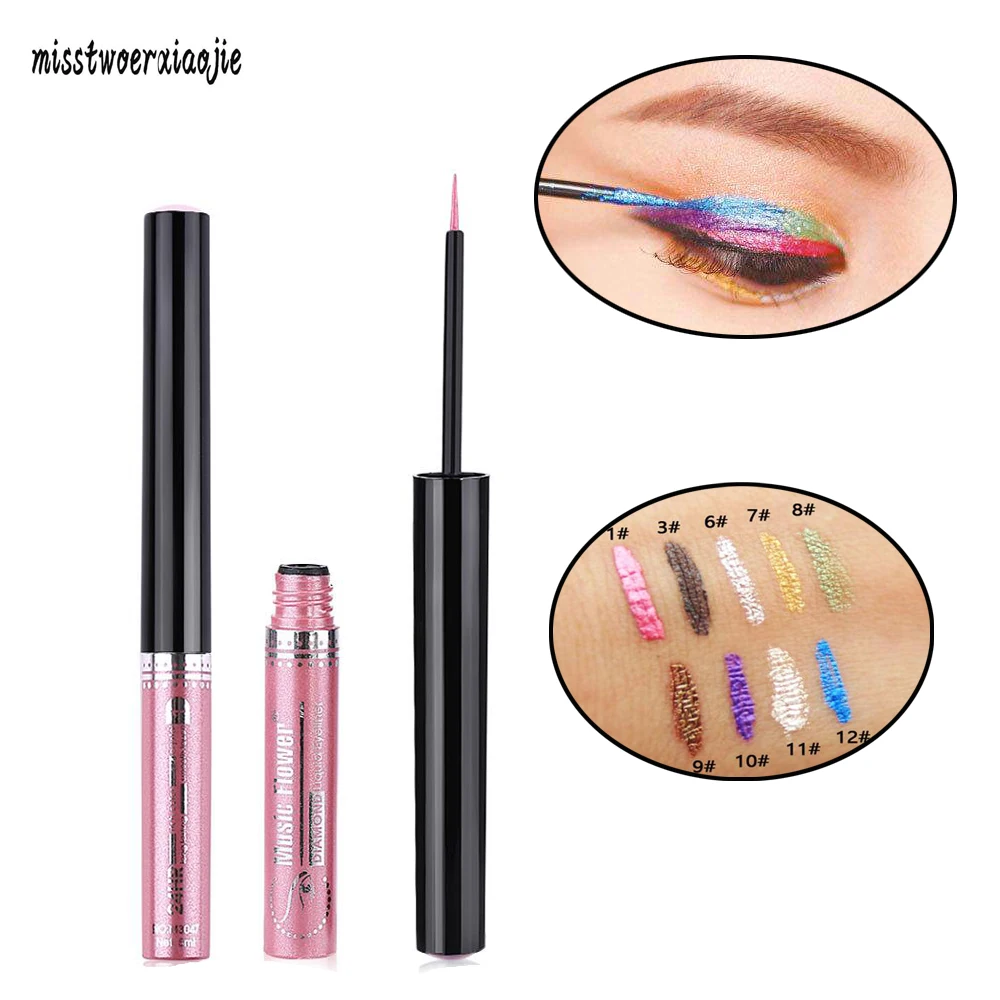 12 color Metal flash eyeliner brand beauty makeup liquid eyeliner