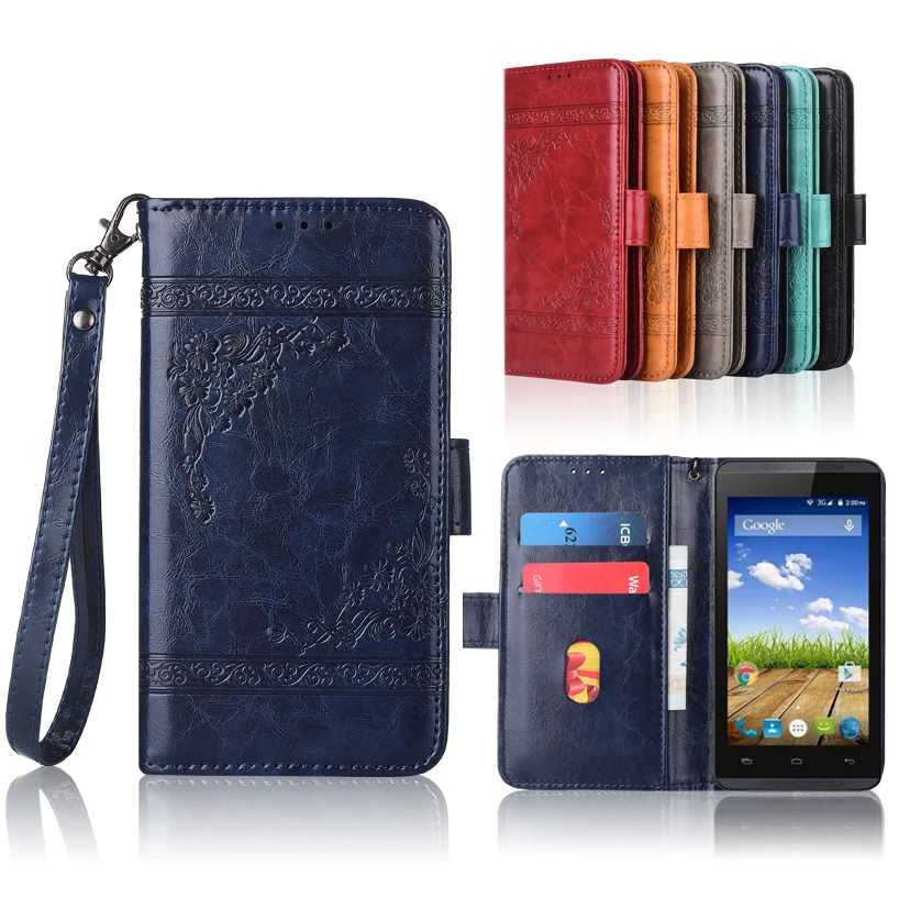

Newest Wallet case for Micromax Canvas Fire 3 A107 Flip case with Strap100% special PU leather embossing flower cover case