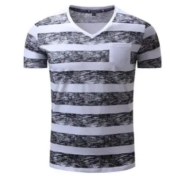 

Spring And Summer Mens Short Sleeves T-Shirt Casual Striped Casual V Neck Printing Male Tees Leisure Tops Camisetas Hombre J2408