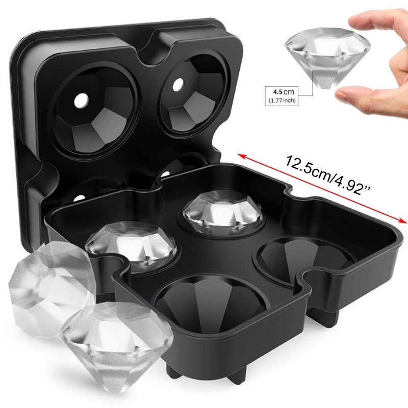 

Silicone Ice Cube Mold Tray with Lids Diamond-Shaped Easy Release 4 Diamond Maker for Whiskey Cocktails Juice Beverages Ice Cube