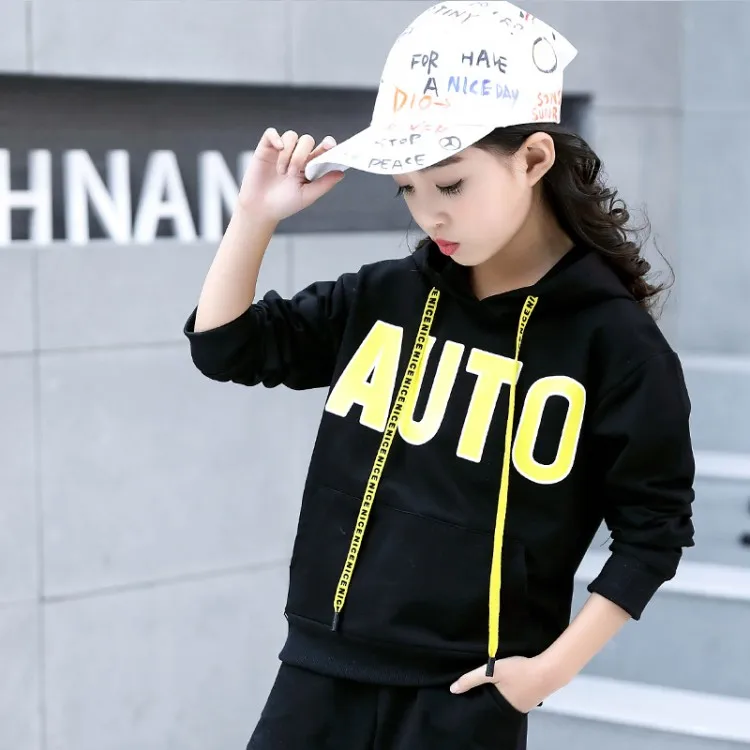 

BBZAI Toddler girls hiphop Letter Print Set Spring Autumn Cartoon 2pcs Hoodies Tracksuit Children's Casual Suit Kids Clothing