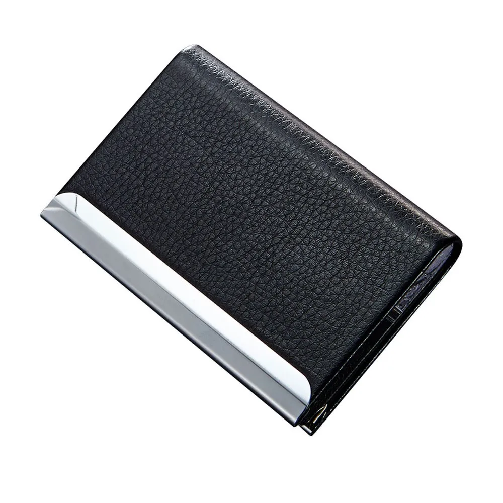 

Fashion Pu Leather Metal Men Business Credit Card Holder Women Bank Card Case Card Box Wallet Bank Credit Card Package*30