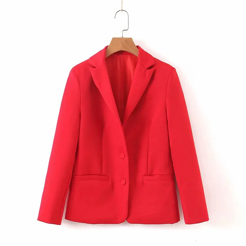 Office Lady Pants Suit Women's Single Breasted Long Sleeve Short Blazer Coat & Zipper Trousers Two Piece Set Red Costume Femme