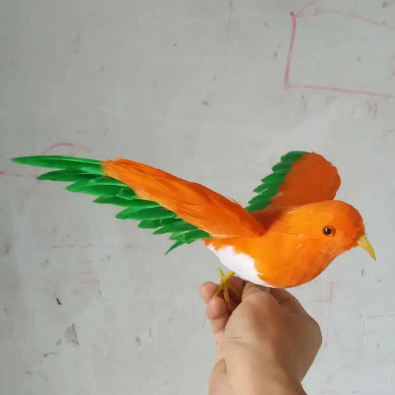 

orange feathers bird model about 16x20cm spreading wings bird handicraft prop,home garden decoration gift p0868