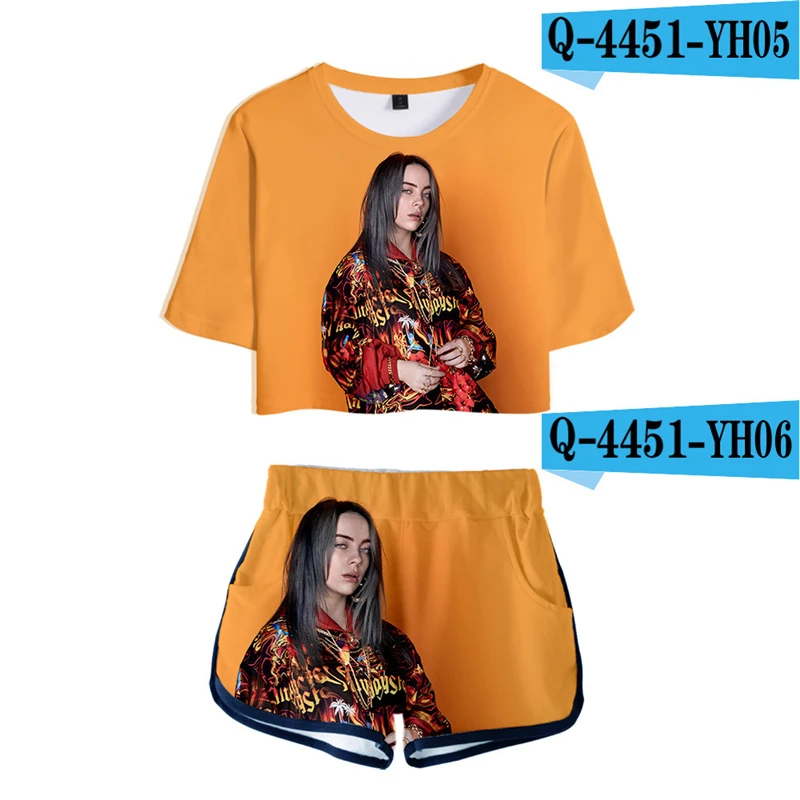 Billie Eilish комплект из двух предметов одежда с принтом укороченный топ и шорты Комплект хип-хоп шорты и топ женские комплекты футболка с