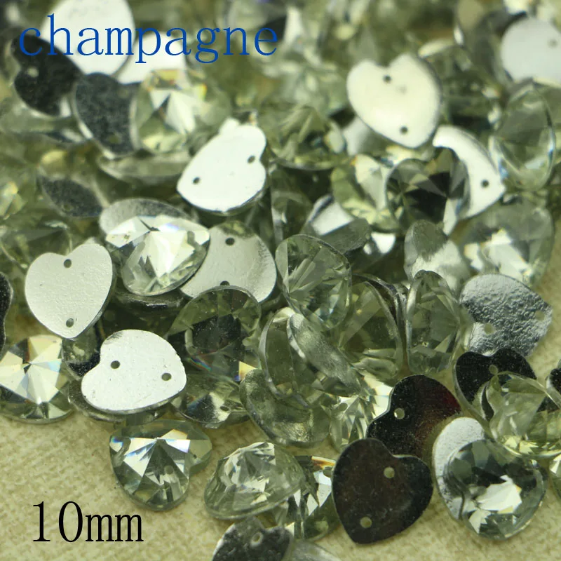 

50 pcs Diy hand-made champagne acrylic hand-sewn drill flat heart-shaped 10mm garment accessories accessories