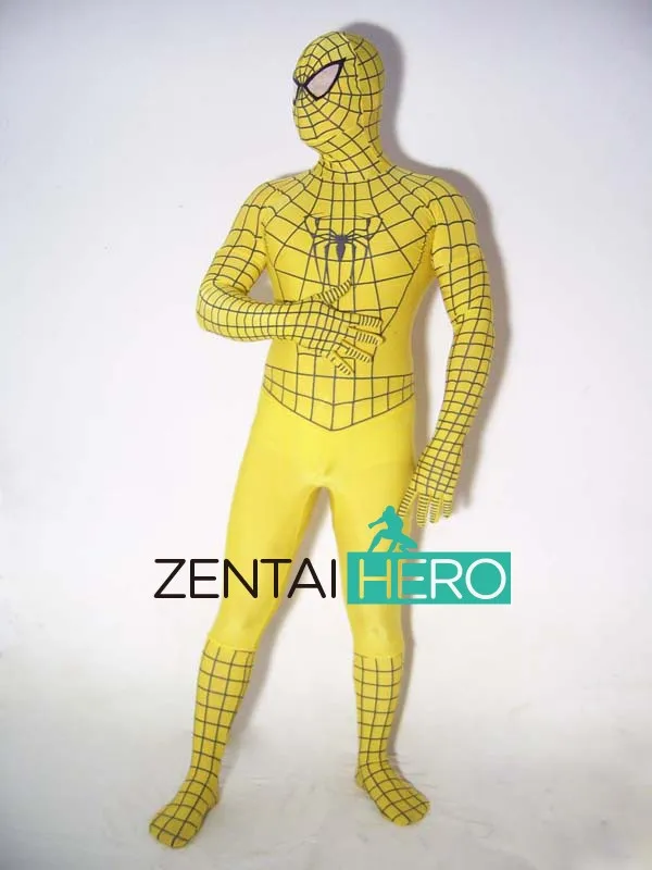 Free Shipping DHL Fashion Fancy Dress Yellow Spandex Spiderman Costume Superhero Cosplay Costume For 2017 Halloween Costume (1)