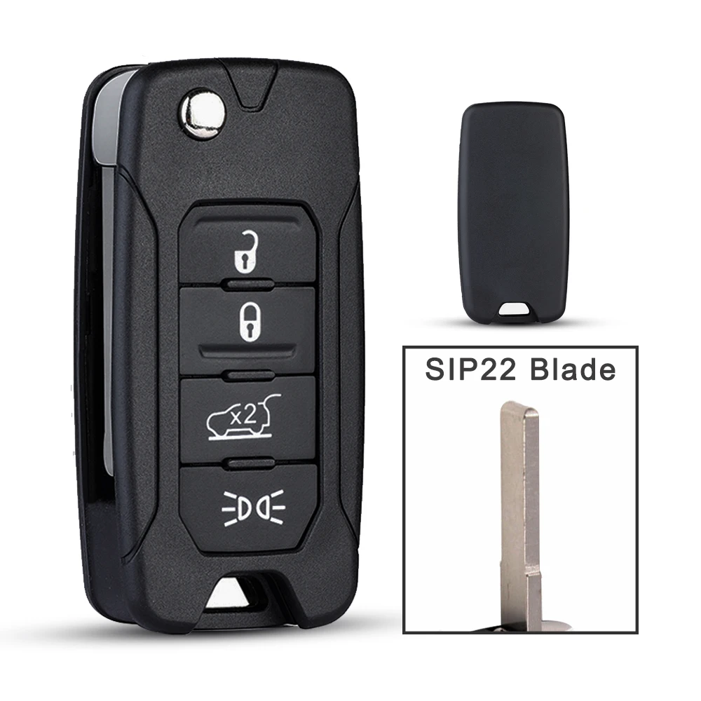 

OkeyTech 4 Button Flip Folding Car Key Shell Fob Case Holder for Jeep Renegade Wrangler jk 2015-2018 No Sticker SIP22 Blade