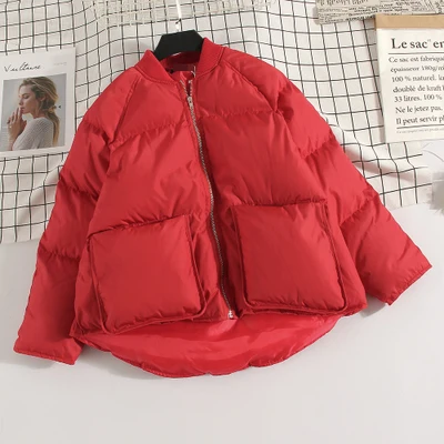 Теплая утолщенная хлопковая Куртка парка Повседневная Свободная Женская зимняя куртка Женская бейсбольная верхняя одежда короткие пальто Топы размера плюс AB1175 - Цвет: red