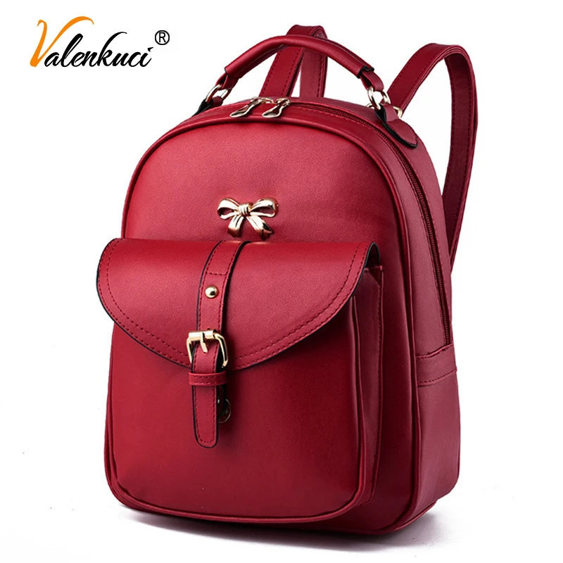 Valenkuci 2017 women leather backpacks womens travel bags brand school backpack black shoulder bags mochila feminina