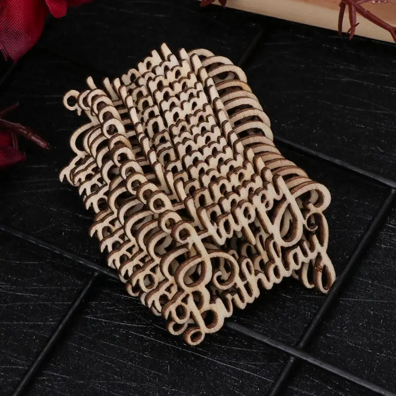 15Pcs Wooden Happy Bithday Table Confetti Scatter Vintage Rustic Party Decor Craft Scrapbook Decorations