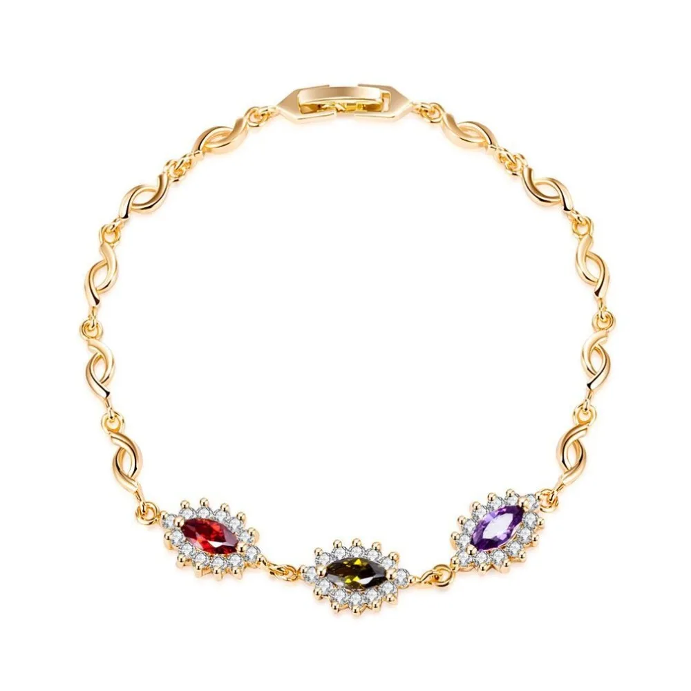MxGxFam AAA+ циркон многоцветный браслет для женщин золотой цвет 18 К модные ювелирные изделия без никеля