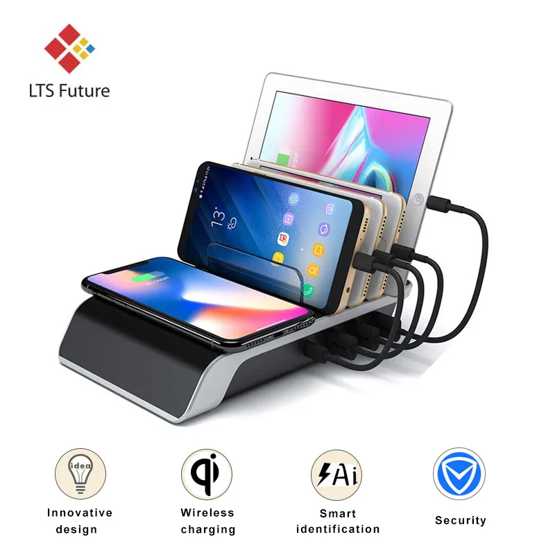 

New Wireless Charger For iphone Samsung QC 3.0 Quick Charger dock Multi Usb 4 Ports Charger Station 2 in 1 Phone charger Holder