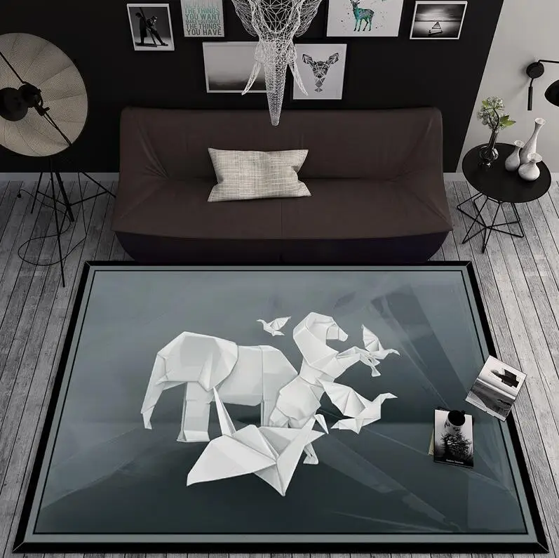 

100*150CM Nordic Large Elephant Tiger Flannel 3D Drawed Animal Carpet crawling pad thicken play mat Non-slip rug blanket TAPIS