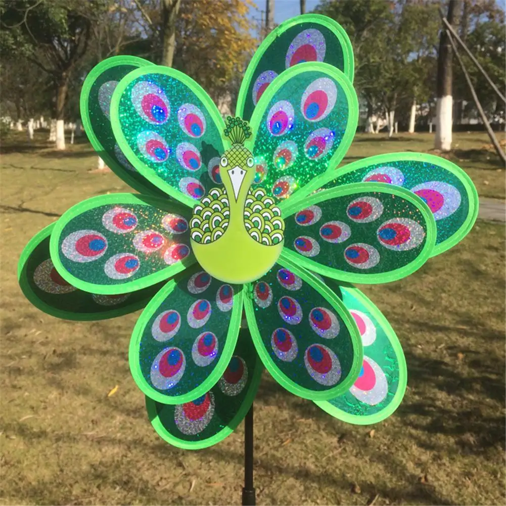 Double Layer Peacock Laser Sequins Windmill Colourful Wind Spinner Home Garden Decor Yard Kids